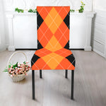 Orange And Black Argyle Pattern Print Dining Chair Slipcover