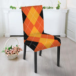 Orange And Black Argyle Pattern Print Dining Chair Slipcover