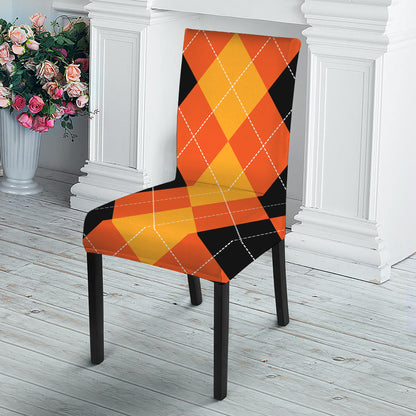 Orange And Black Argyle Pattern Print Dining Chair Slipcover