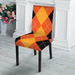 Orange And Black Argyle Pattern Print Dining Chair Slipcover
