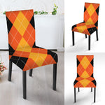 Orange And Black Argyle Pattern Print Dining Chair Slipcover