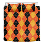 Orange And Black Argyle Pattern Print Duvet Cover Bedding Set