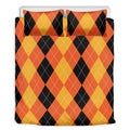 Orange And Black Argyle Pattern Print Duvet Cover Bedding Set