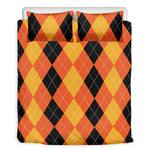 Orange And Black Argyle Pattern Print Duvet Cover Bedding Set
