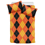 Orange And Black Argyle Pattern Print Duvet Cover Bedding Set