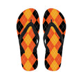 Orange And Black Argyle Pattern Print Flip Flops