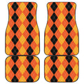 Orange And Black Argyle Pattern Print Front and Back Car Floor Mats