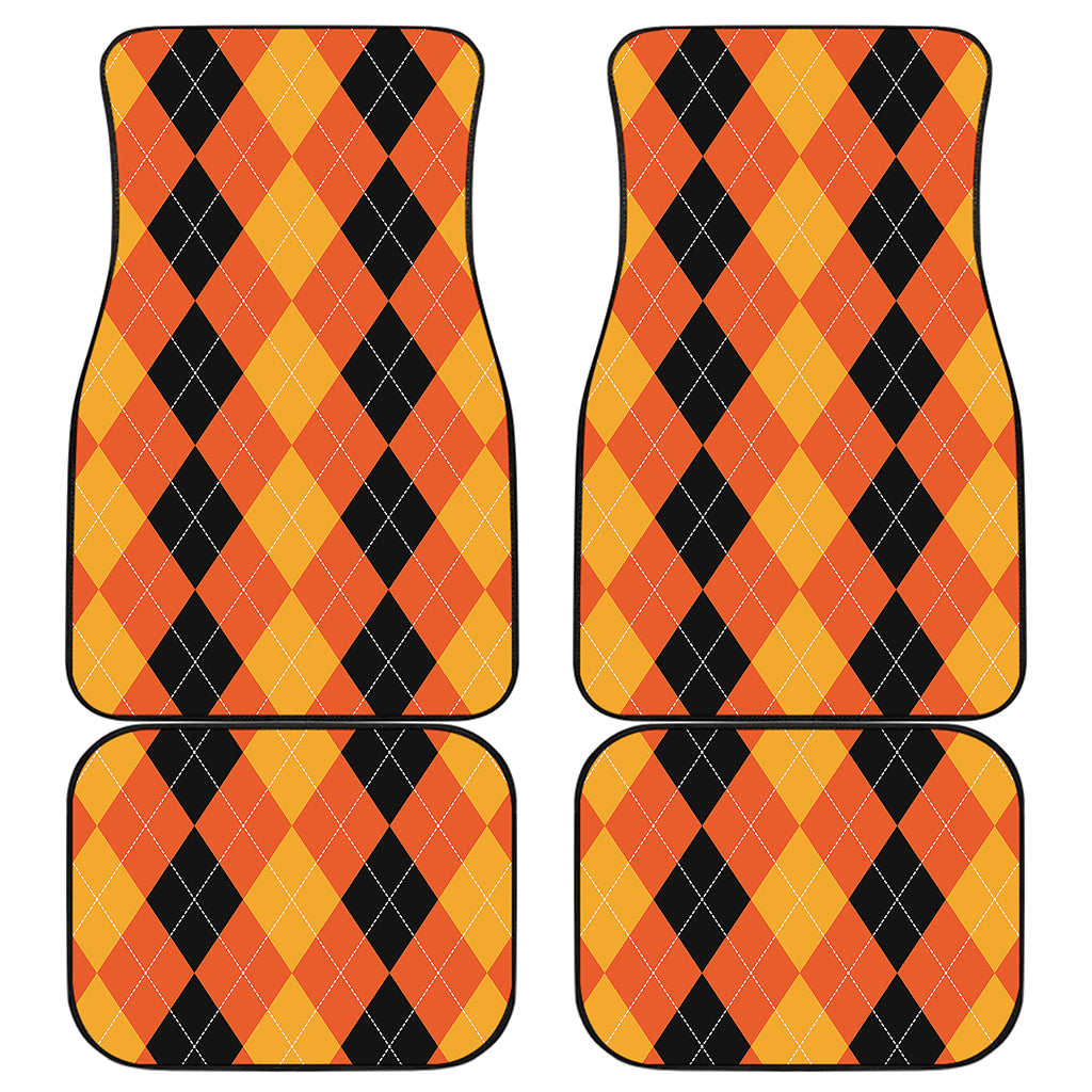 Orange And Black Argyle Pattern Print Front and Back Car Floor Mats