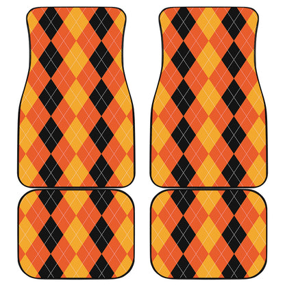 Orange And Black Argyle Pattern Print Front and Back Car Floor Mats