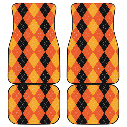 Orange And Black Argyle Pattern Print Front and Back Car Floor Mats
