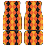 Orange And Black Argyle Pattern Print Front and Back Car Floor Mats