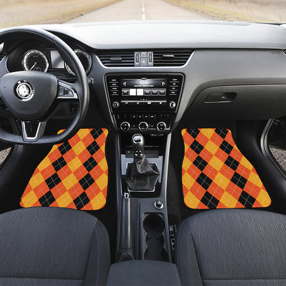 Orange And Black Argyle Pattern Print Front and Back Car Floor Mats