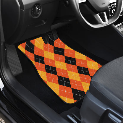 Orange And Black Argyle Pattern Print Front and Back Car Floor Mats