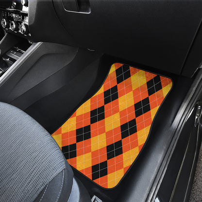 Orange And Black Argyle Pattern Print Front and Back Car Floor Mats