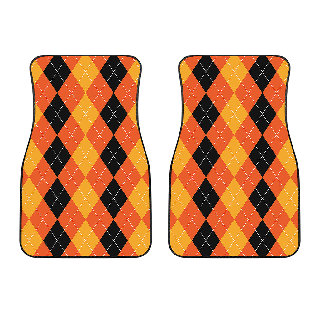 Orange And Black Argyle Pattern Print Front Car Floor Mats