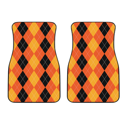 Orange And Black Argyle Pattern Print Front Car Floor Mats