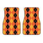 Orange And Black Argyle Pattern Print Front Car Floor Mats