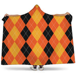Orange And Black Argyle Pattern Print Hooded Blanket