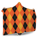 Orange And Black Argyle Pattern Print Hooded Blanket