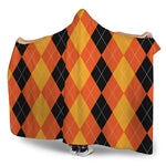 Orange And Black Argyle Pattern Print Hooded Blanket