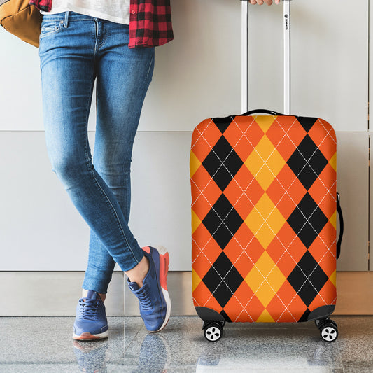 Orange And Black Argyle Pattern Print Luggage Cover