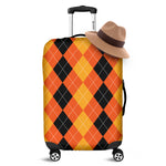 Orange And Black Argyle Pattern Print Luggage Cover
