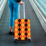 Orange And Black Argyle Pattern Print Luggage Cover
