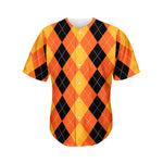 Orange And Black Argyle Pattern Print Men's Baseball Jersey