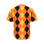 Orange And Black Argyle Pattern Print Men's Baseball Jersey