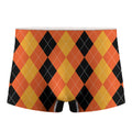 Orange And Black Argyle Pattern Print Men's Boxer Briefs
