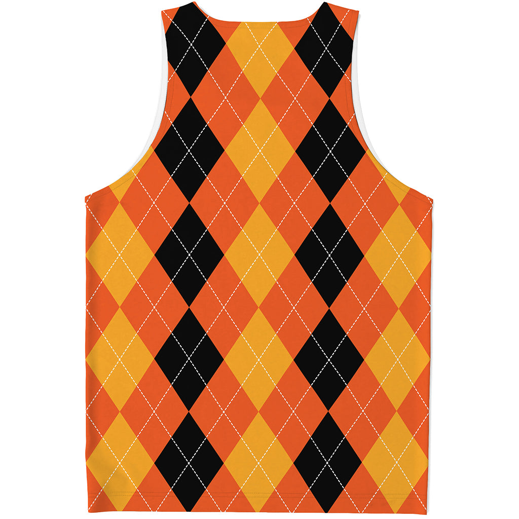 Orange And Black Argyle Pattern Print Men's Tank Top