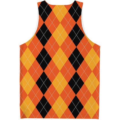 Orange And Black Argyle Pattern Print Men's Tank Top