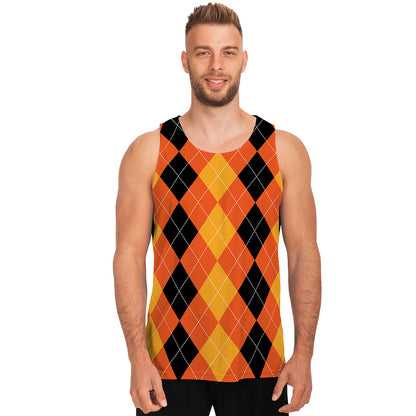 Orange And Black Argyle Pattern Print Men's Tank Top