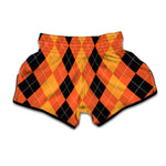 Orange And Black Argyle Pattern Print Muay Thai Boxing Shorts
