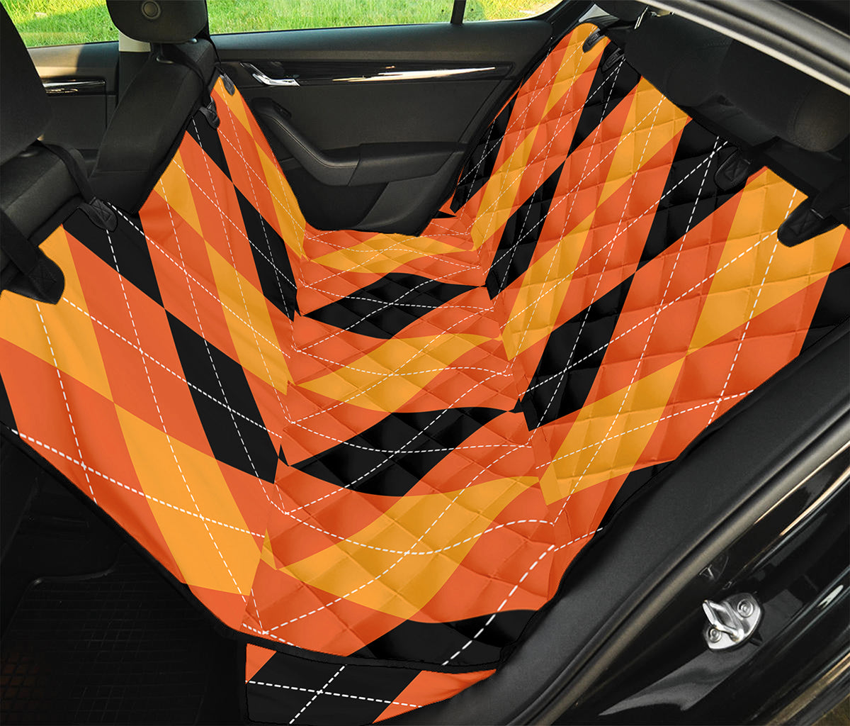 Orange And Black Argyle Pattern Print Pet Car Back Seat Cover