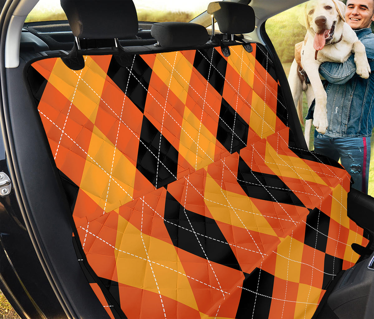 Orange And Black Argyle Pattern Print Pet Car Back Seat Cover