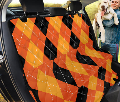 Orange And Black Argyle Pattern Print Pet Car Back Seat Cover