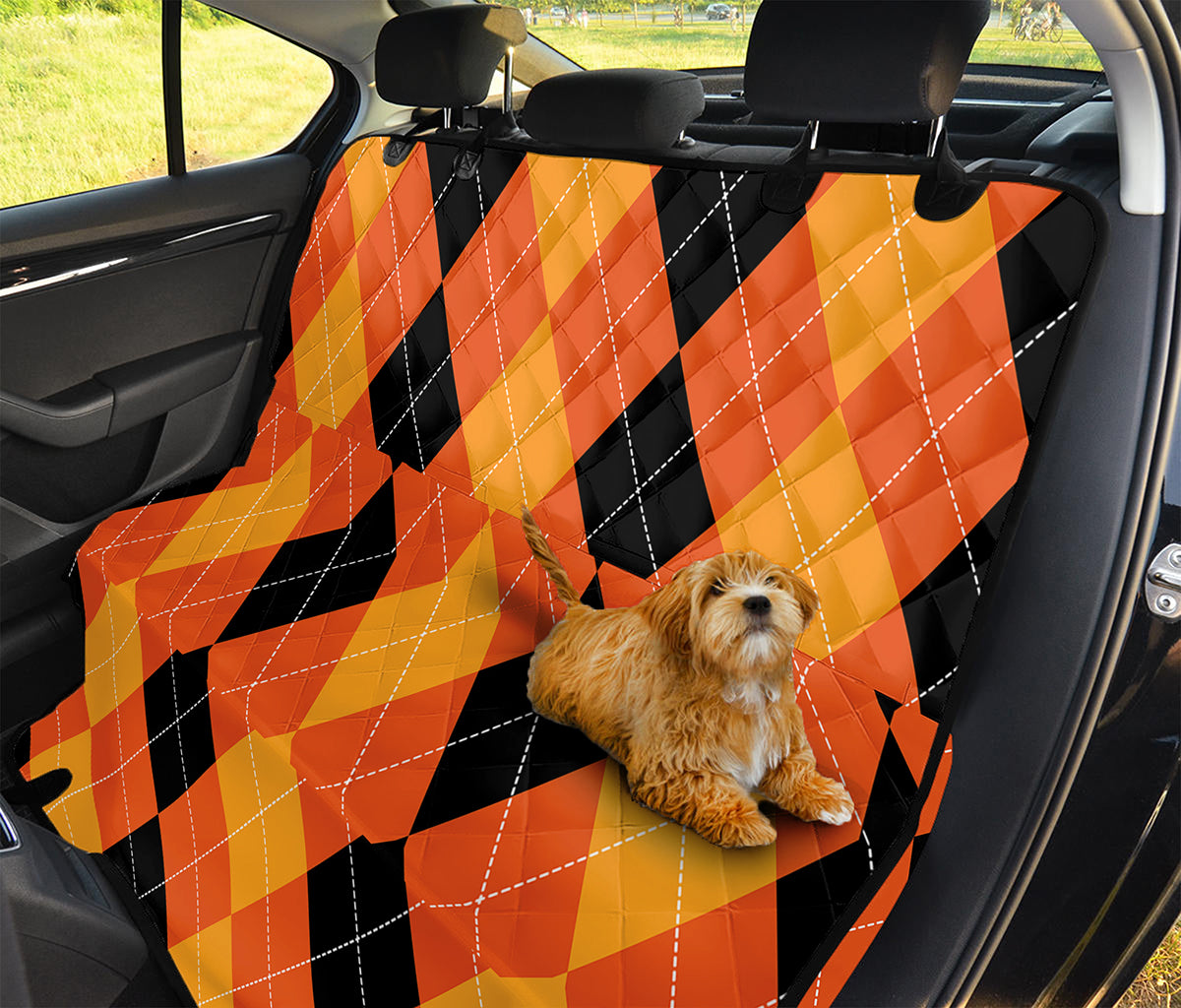 Orange And Black Argyle Pattern Print Pet Car Back Seat Cover