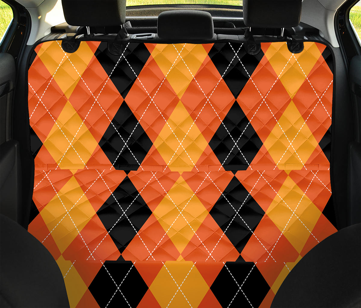 Orange And Black Argyle Pattern Print Pet Car Back Seat Cover