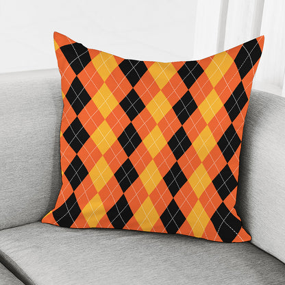 Orange And Black Argyle Pattern Print Pillow Cover
