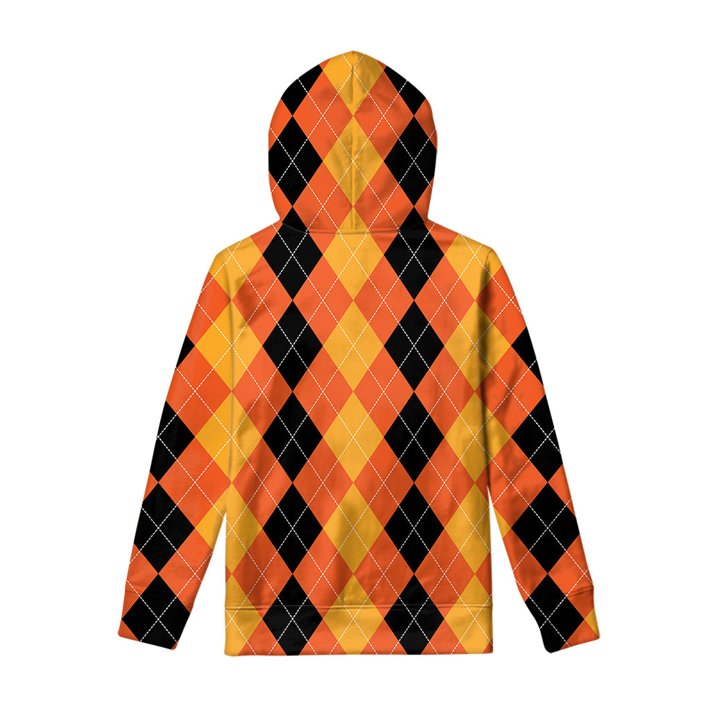 Orange And Black Argyle Pattern Print Pullover Hoodie