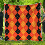 Orange And Black Argyle Pattern Print Quilt