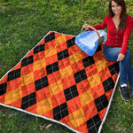 Orange And Black Argyle Pattern Print Quilt