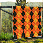 Orange And Black Argyle Pattern Print Quilt