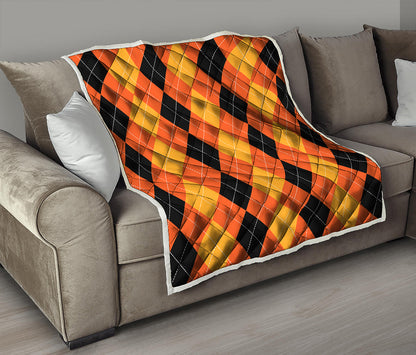 Orange And Black Argyle Pattern Print Quilt