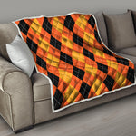 Orange And Black Argyle Pattern Print Quilt