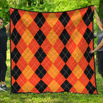 Orange And Black Argyle Pattern Print Quilt
