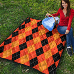 Orange And Black Argyle Pattern Print Quilt