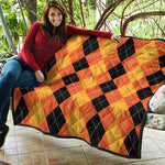 Orange And Black Argyle Pattern Print Quilt