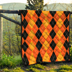 Orange And Black Argyle Pattern Print Quilt